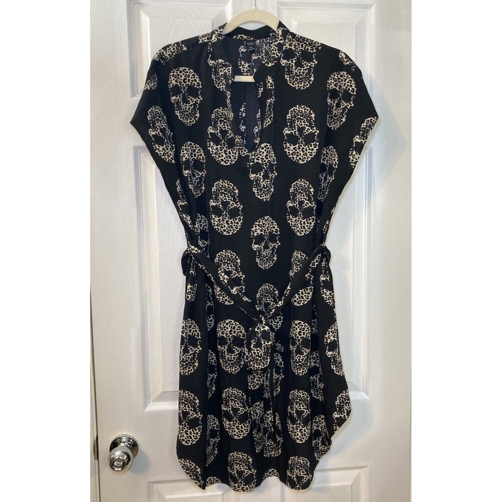 Emery Rose Black Skull Leopard Print Short Sleeve Shift Dress 1XL